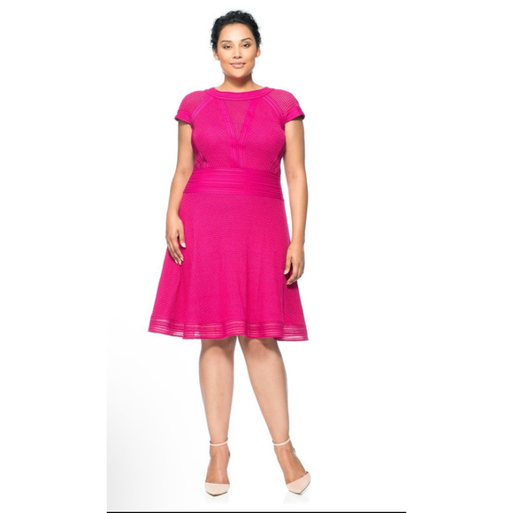 Tadashi Shoji Dresses & Skirts - NWT Tadashi Shoji Too Hot Pink Textured Fit & Flare Dress Women’s 20W Barbie